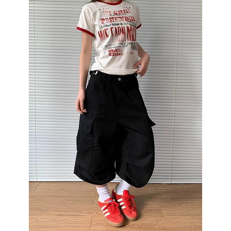 FlowStreet American Vintage Y2k 2000s Cargo Pants Women Harajuku Oversized Baggy Summer Shorts Trousers Streetwear Khaki Jean Capris