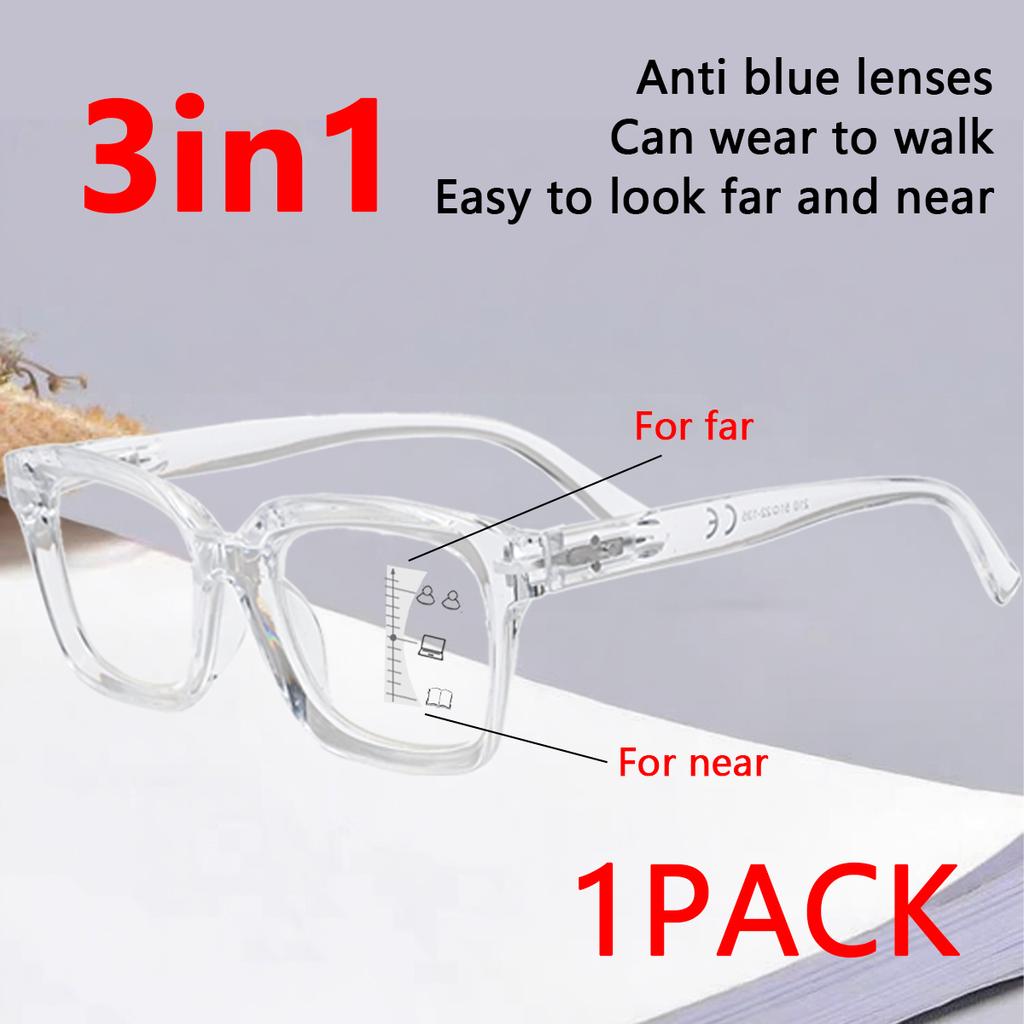 1PC Women Progressive Multifocal Glasses Oversized Square Large Frame Magnifing Glasses Presbyopia Eyeglasses Diopter +1.0~+3.0