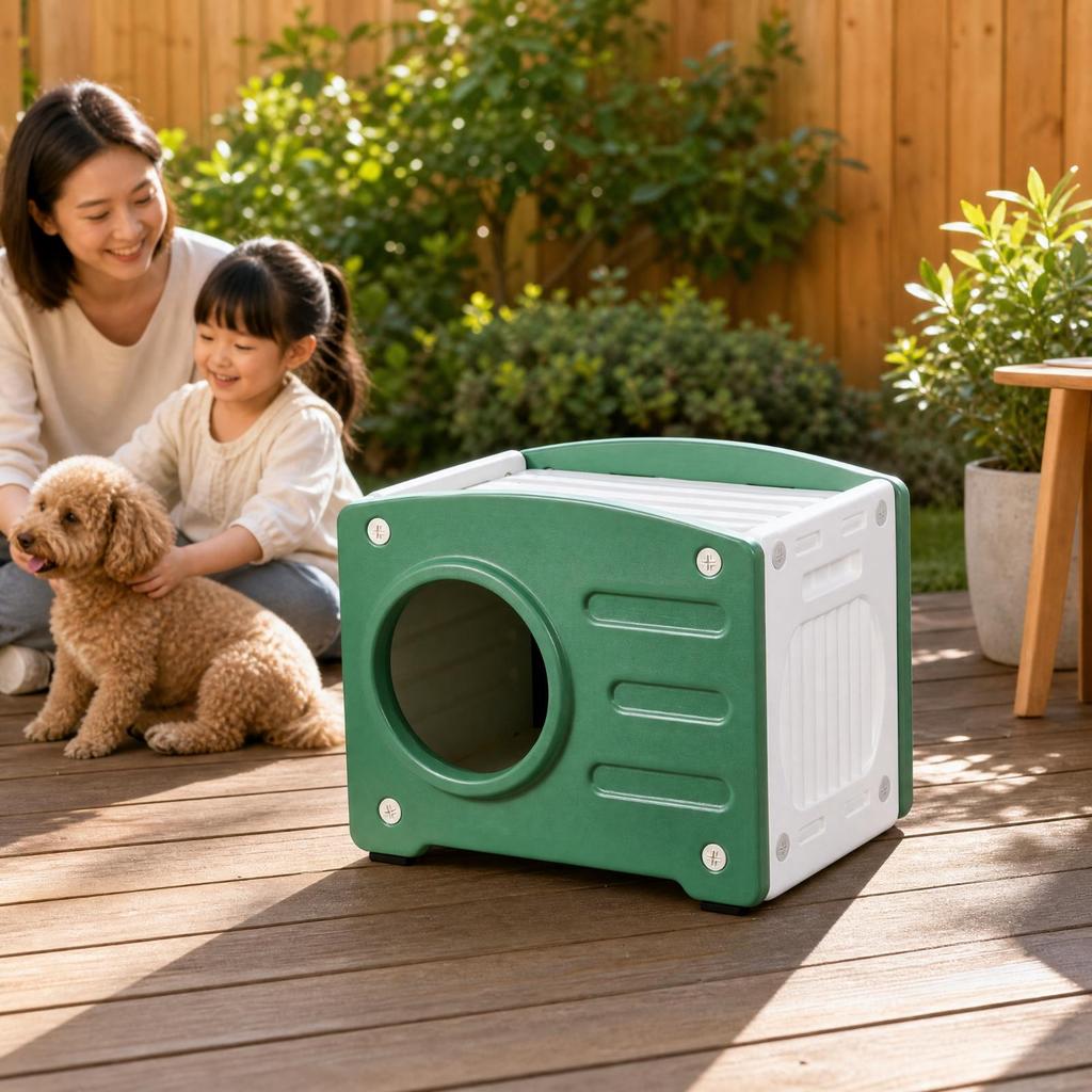 Enclosed Plastic Cat Shelter Sturdy Small Dog House Cozy for Balcony