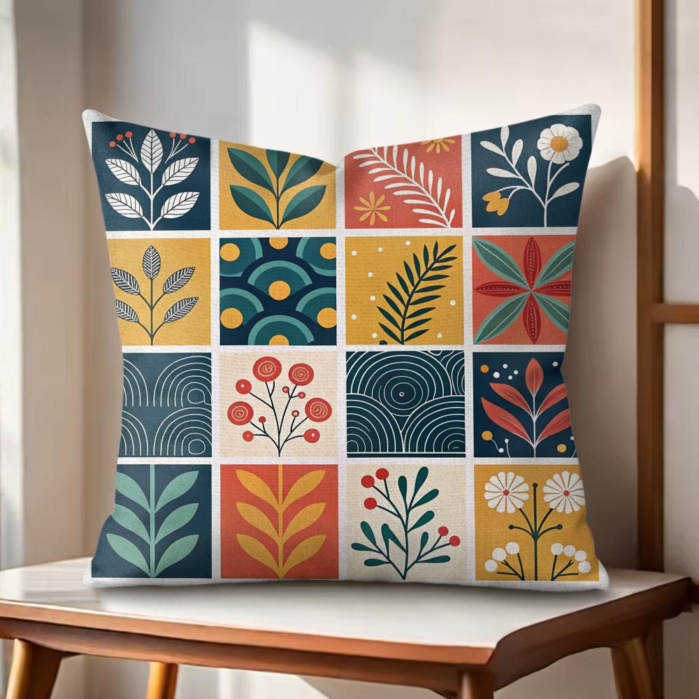 

Retro CheckeredFlower Cushion Cover Natural Linen Organic Fabric DoubleSided Printing Couch Pillow Covers Home Decor 30x30cm