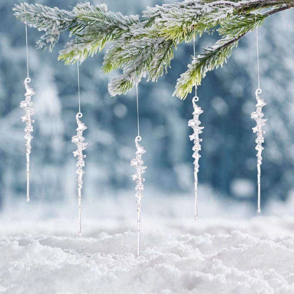 5Pcs Transparent Christmas Ice Pendants Simulated Fake Ice Bar Frost Spike Pendant Festival Favors