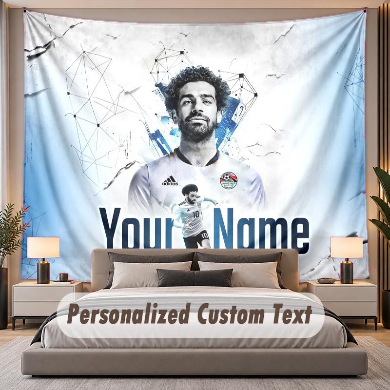 Custom Name Text Tapestry Mohamed Salah Personalized Polyester Wall Tapestry For Bedroom And Room