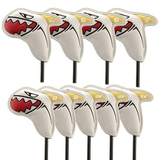 9Pcs Lightweight Waterproof Faux Leather Golf Club Covers Shark Shape Golf Iron Head