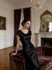 Elegant Haute Couture French Acetate Evening Gown with Draped Neckline