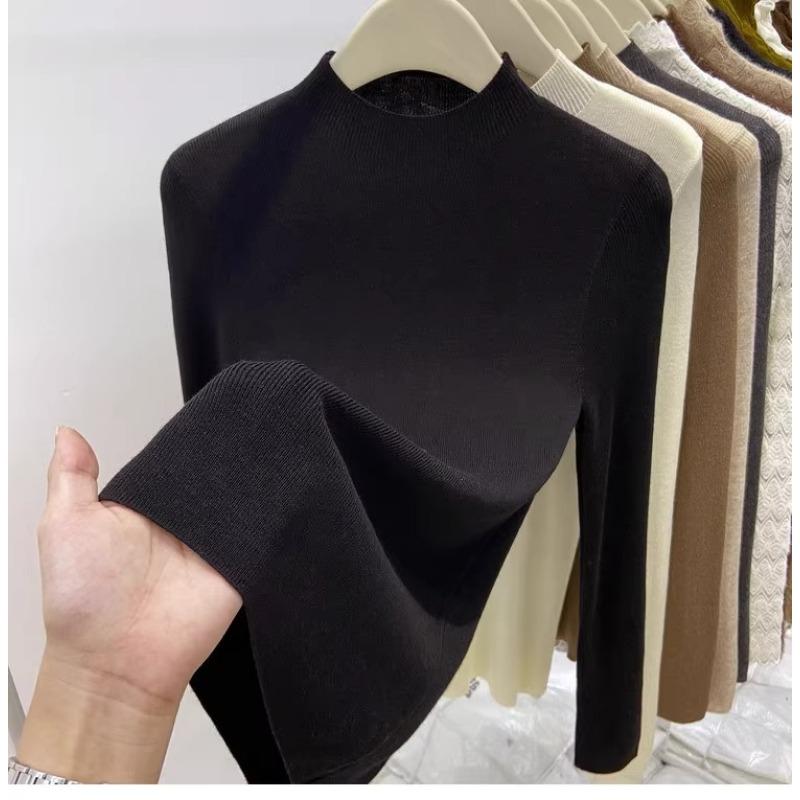 Autumn Winter New Semi-turtleneck Knitted Women Sweater Female Slim Fashion Elegant Pullover Thin Inner Bottoming Shirt Solid Loose Casual Simple Tops