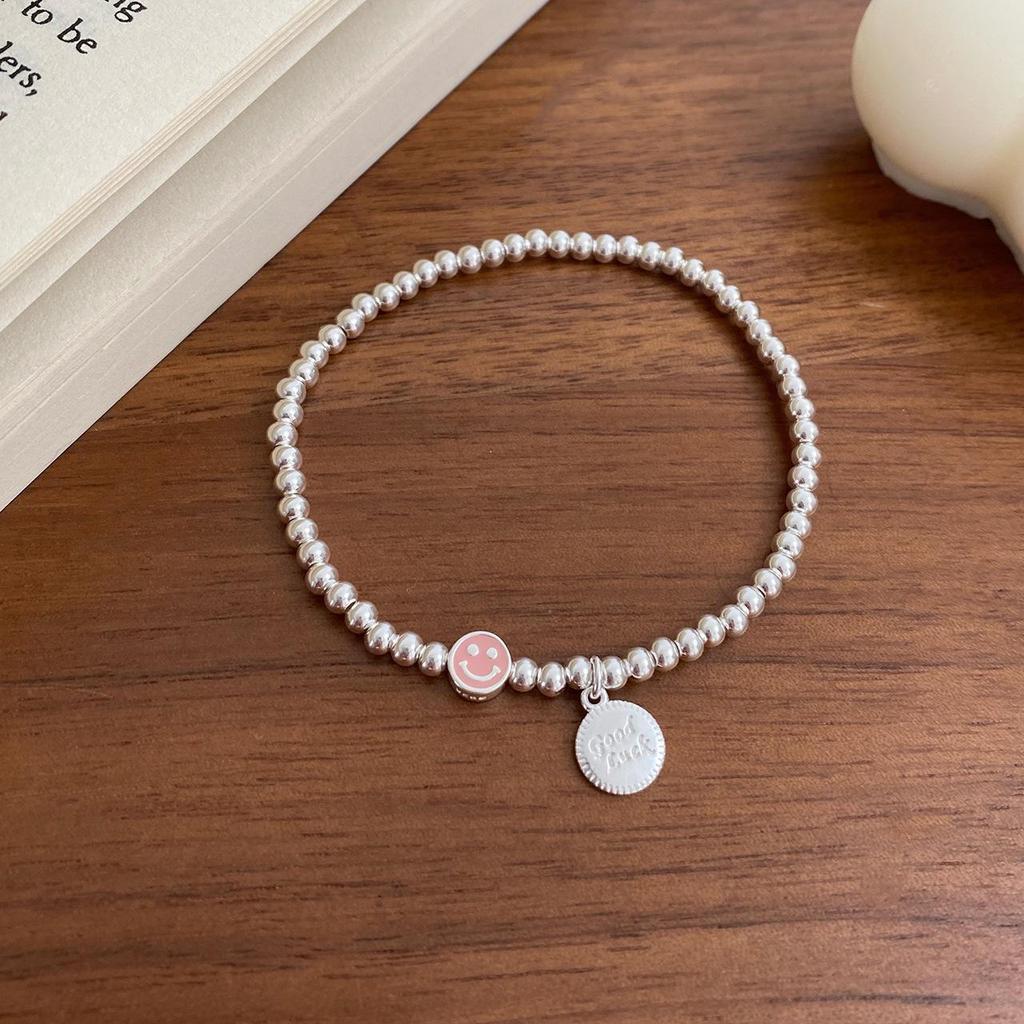 Pulseira de contas coloridas de smiley em prata S925 para mulheres - moderna, elegante e versátil