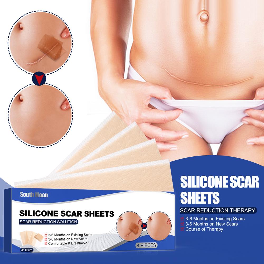 SOUTH MOON 4 Cerotti/Confezione Fogli in Silicone per Cicatrici, 4cm*15cm Nastro Autoadesivo Copri Cicatrici Riutilizzabile ed Efficace Strisce per la Cura della Pelle