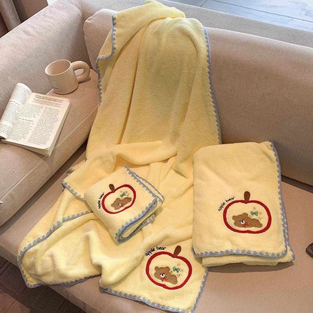 

Cute Apple Bear Cartoon Bath Towel for Girls - Absorbent & Quick-Drying Coral Fleece Hand Towel