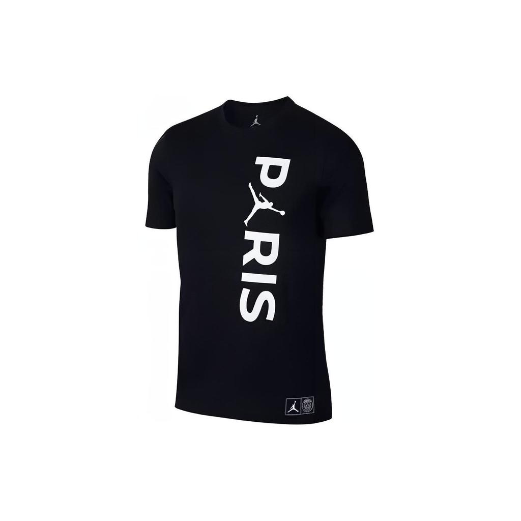 Jordan X Paris Saint-Germain Co-Branded Logo Print Crew Neck Short Sleeve T-Shirt Men Tops Black BQ4278-010