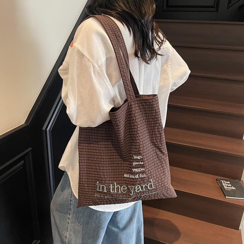 2025 new letter embroidery student large-capacity versatile shoulder bag women's commuter tote bag canvas leisure bag