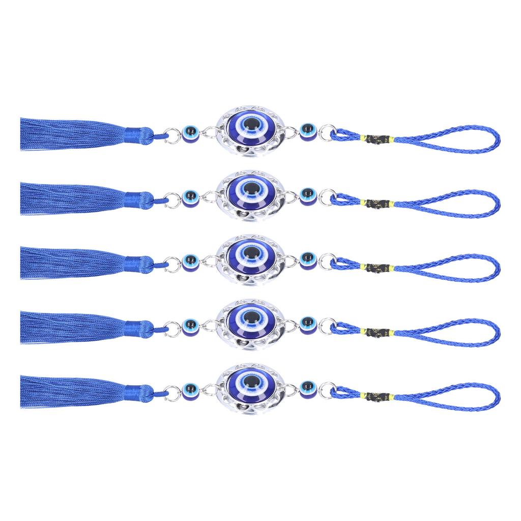 5Pcs Evil Eye Pendant Coloured Glaze Blue Tassel Exquisite Design Good Luck Evil Eye Decor for Room CarRound
