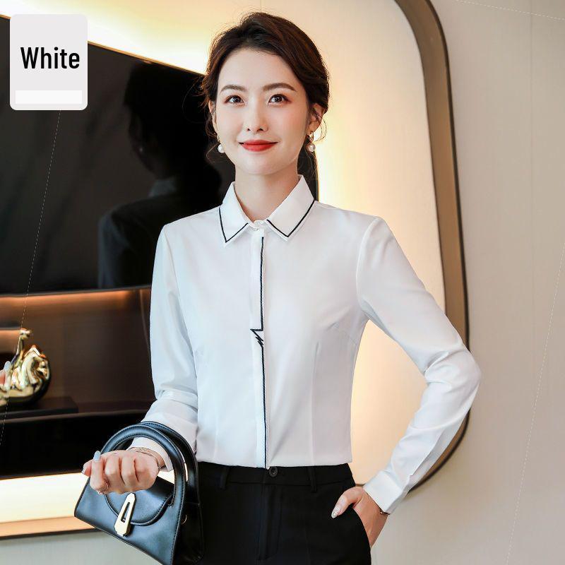 Women's Slim-Fit White Long-Sleeve Square Neck Professional Work Shirt - 2026 Spring/Summer Collection