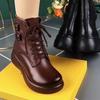 Retro Brown Women's Leather Boots Warm Flat Comfortable Fashionable Non-slip Snow Boots Slim Side Zipper Lace Up Women Shoes