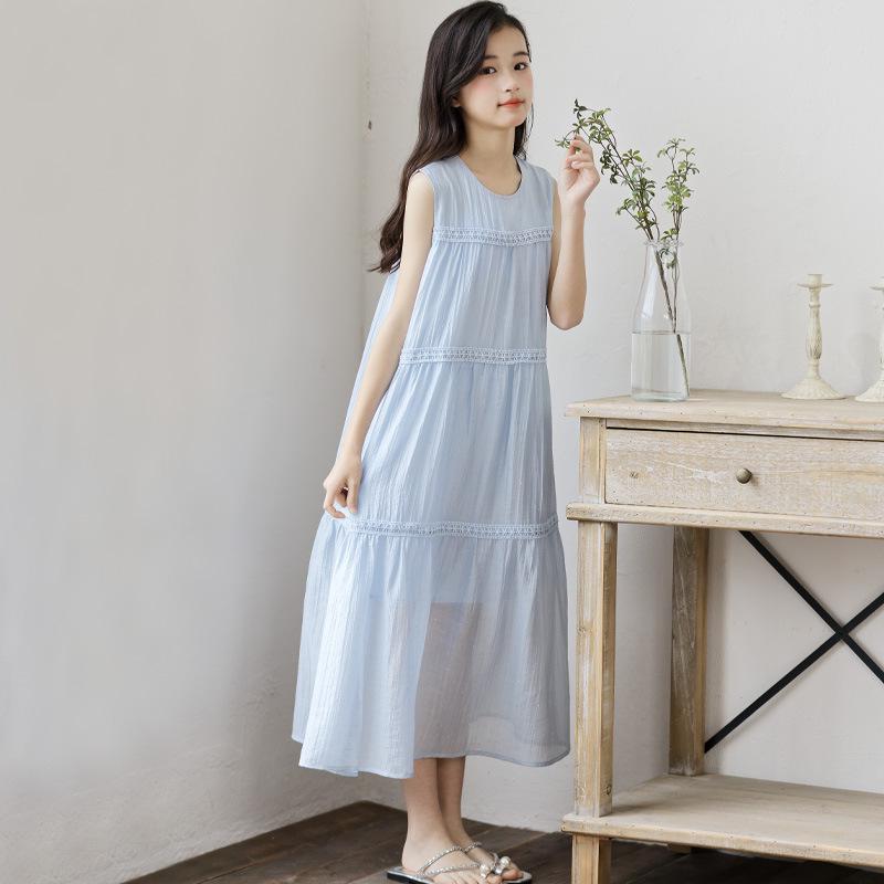 2025 Letní dívčí sladké krajkové sváteční vestové šaty s velkou sukní