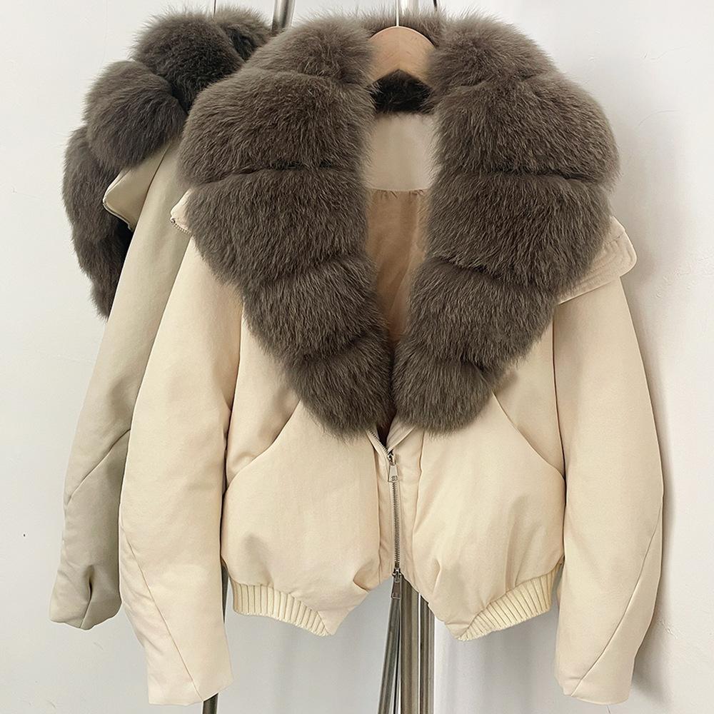 Europe and the United States new natural real fox fur collar down jacket autumn and winter versatile thickened warm women's short coat