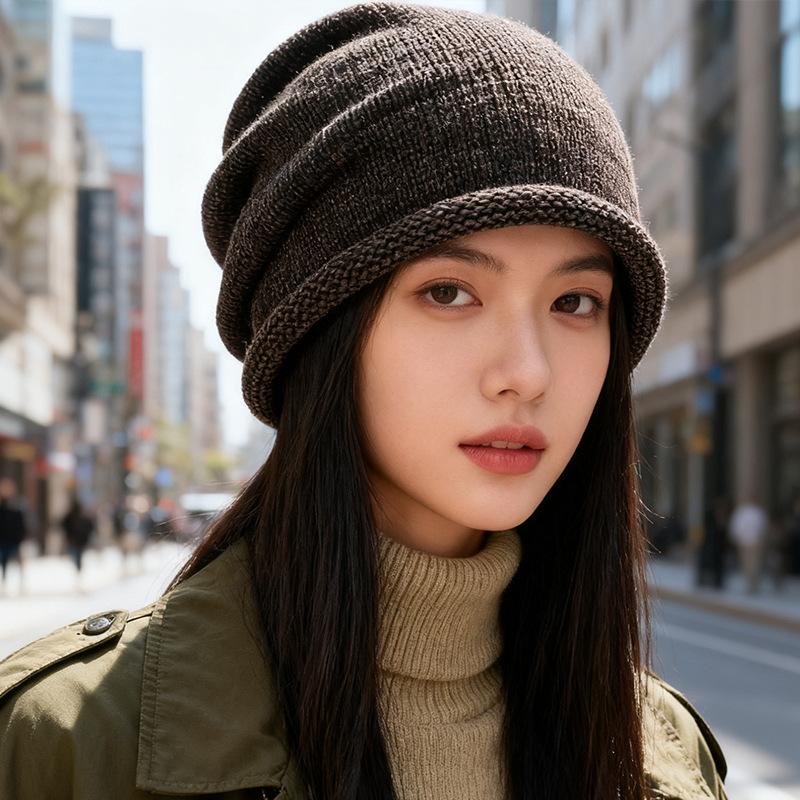 

Новые демисезонные шапки-бини для женщин с большой головой и маленьким лицом, вязаные шапки-пуловеры для пар, весенне-осенние шапки-банданы M（56-58cm）