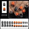 French Sparkling Press On Tips Halloween Black Cobweb Design Short Square Manicure Tips 24PCS Not Need Tools