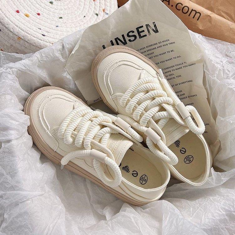 Canvas board shoes single shoes half drag one pedal casual spring and autumn lace-up women's sports shoes