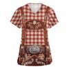 Women's V Neck Short Sleeve Work Shirt with Pockets Oktoberfest Print Top Medical Nurse Uniform Scrub Tee for Healthcare Professionals