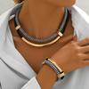 New Exaggerated Hip-Hop Style Necklace Bracelet Set for Daily Wear Fashion Black and White Thick Double Line Metal Jewelry Suit