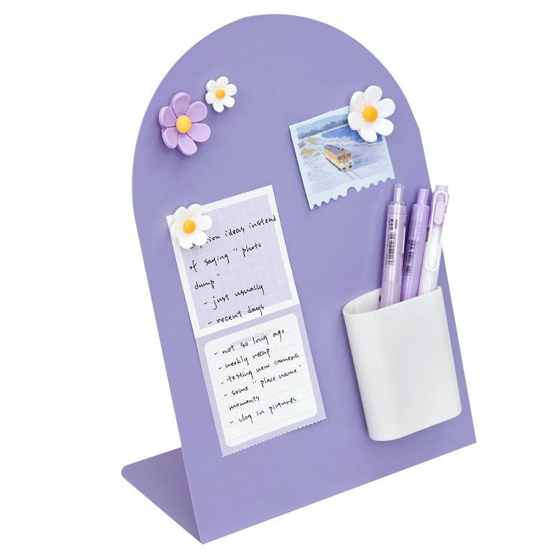 Desktop Magnetic Fluorescent Metal Message Board Vertical Standing Memo For Home Office