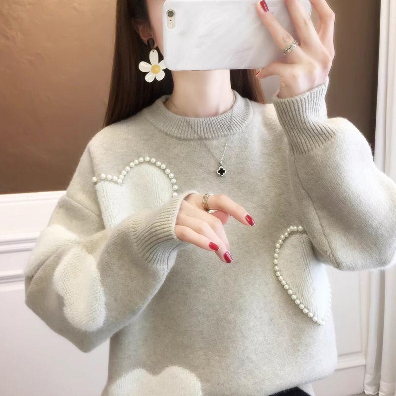 

Толстый вязаный свитер в студенческом стиле для женской осенне-зимней одежды. Корейская свободная нижняя часть рубашки. 3XL