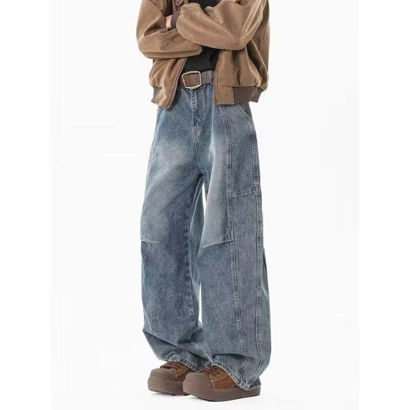 JYL Men's Bootcut Jeans Deconstructed High-Street Vintage Washed Loose Straight Denim