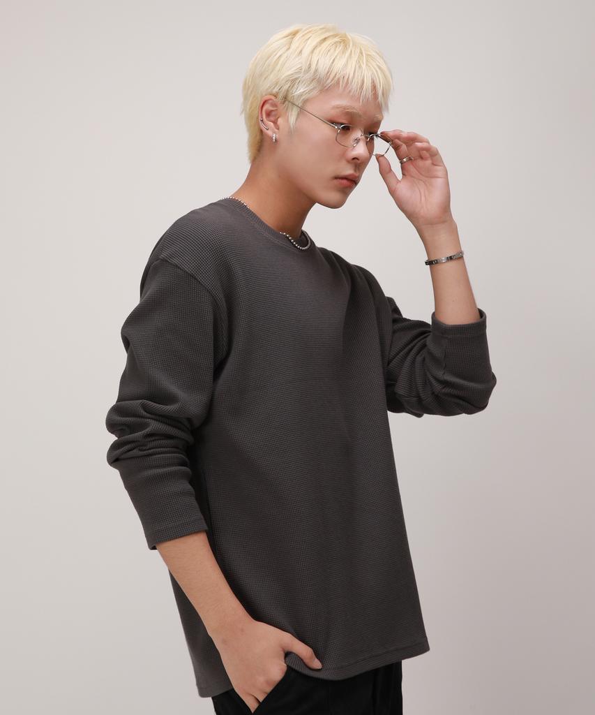 Dibellobeu Basic Waffle Long Sleeve_Charcoal