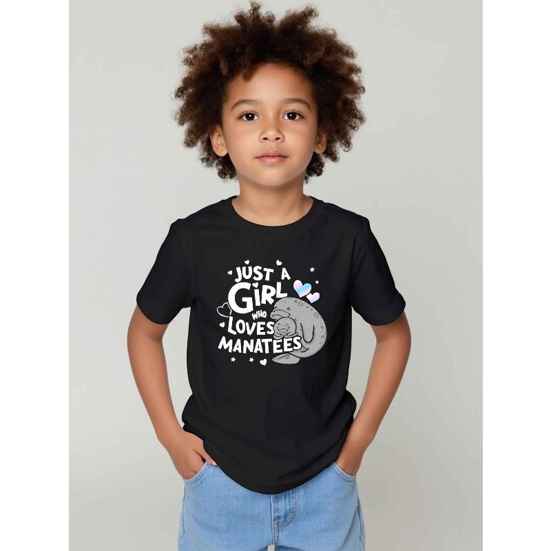 European Size Boys Round-neck Short-sleeved T-shirt with Cartoon Animals and Unique English Patterns