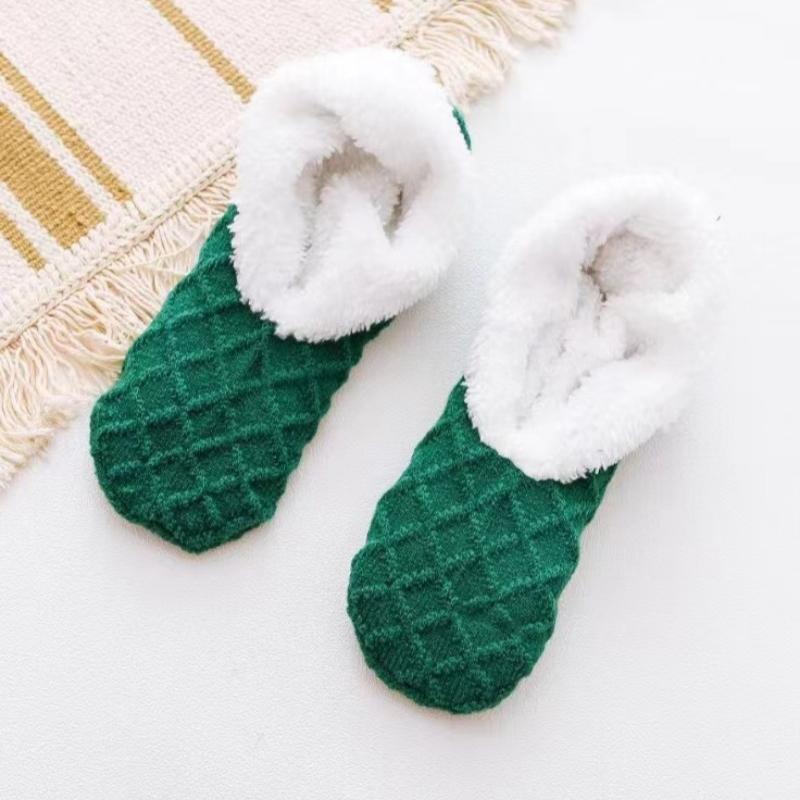 Dámské teplé jednobarevné podlahové ponožky Neklouzavé plyšové pletené korálové fleecové ponožky No Show Socks