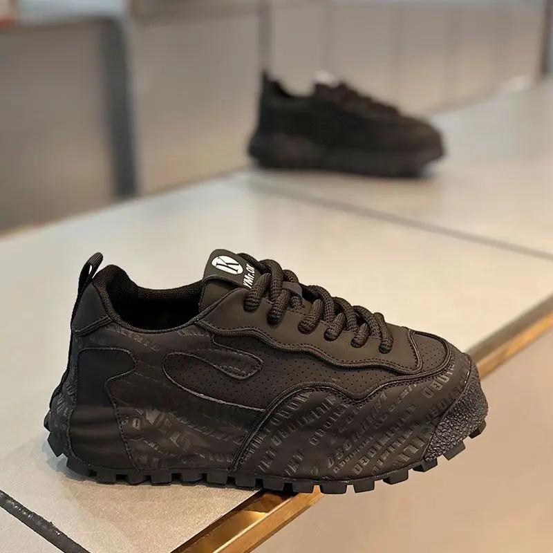

Толстые кроссовки мужские дизайнерские туфли с закрытым дном модные повседневные сетчатые дышащие увеличенные внутренние плоские спортивные туфли на платформе 43 чёрный