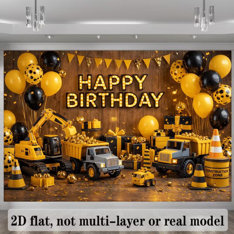 2D Playful Construction Zone Dump Truck Backdrop for Kids Birthday Celebrations