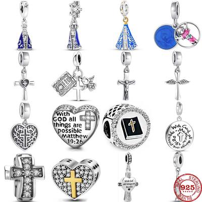 New 925 Silver God Bible Religion Cross Priest Jesus Pendant Bead Diy Fit Pendant Charm Bracelet Women Jewelry