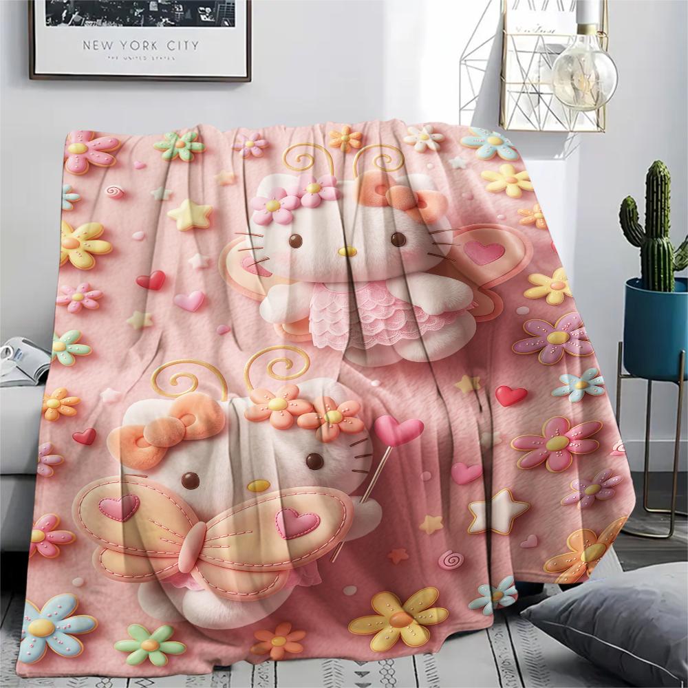 1PC Hello Kitty Pink Print Flannel Blanket, High Quality All Seasons, Home Decor, Warmth and Comfort, Perfect for Christmas Gifts
