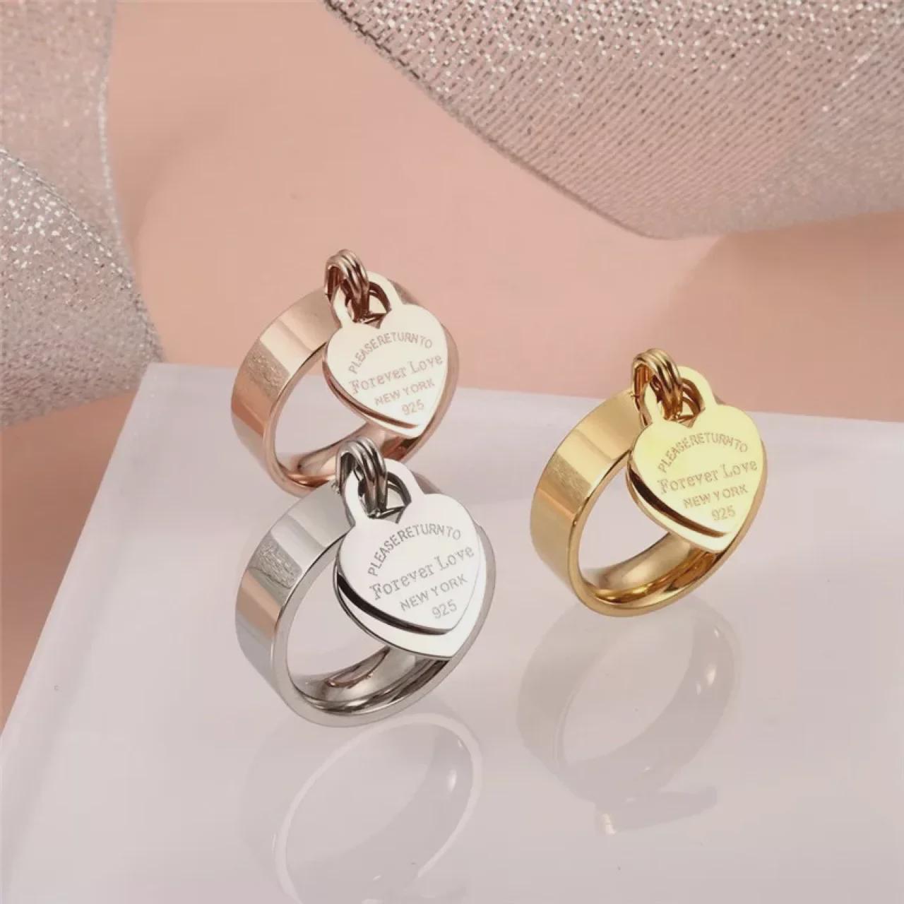 

Gold-Plated Stainless Steel Heart Ring with Engraving Size 10