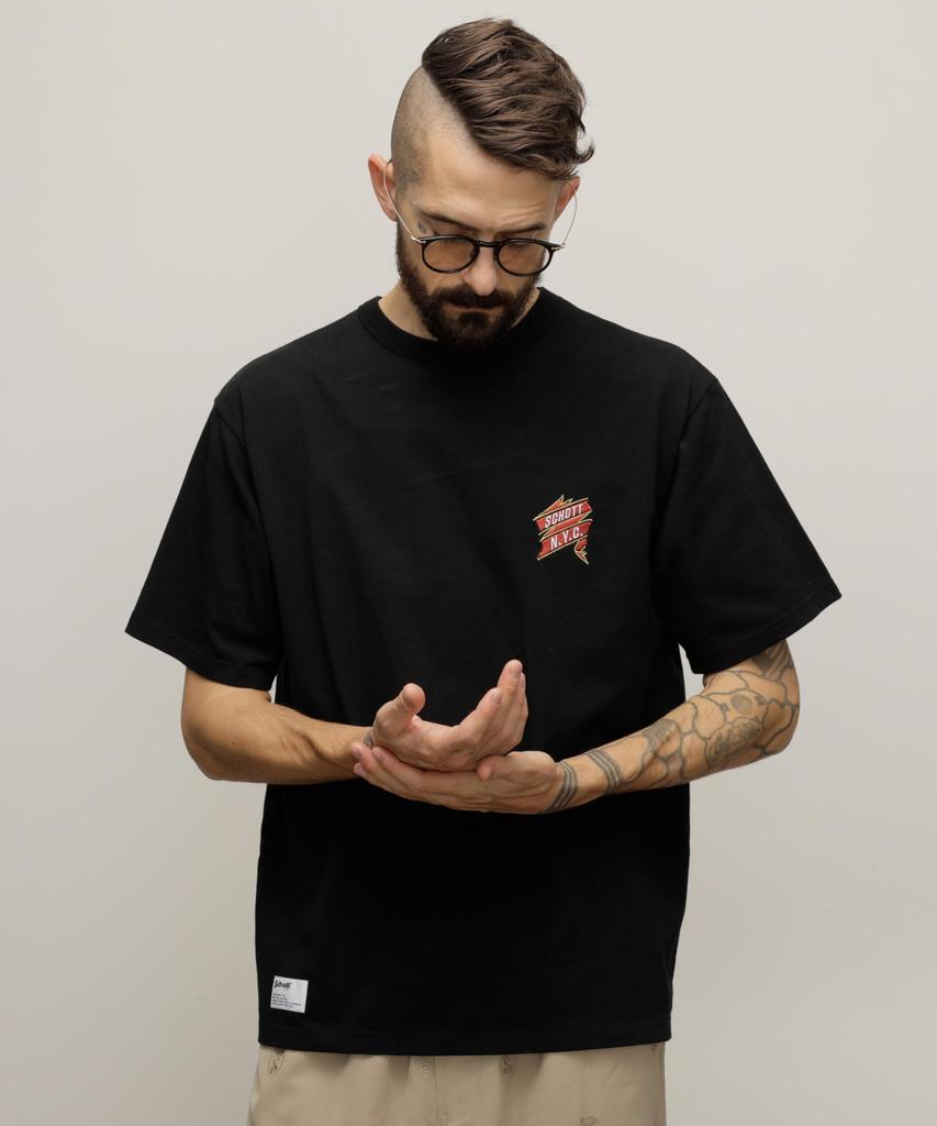 Schott NYC "EAGLE AND RIBBON EMBROIDERED" T-SHIRT, Men's Size M, Black (782-4134004)