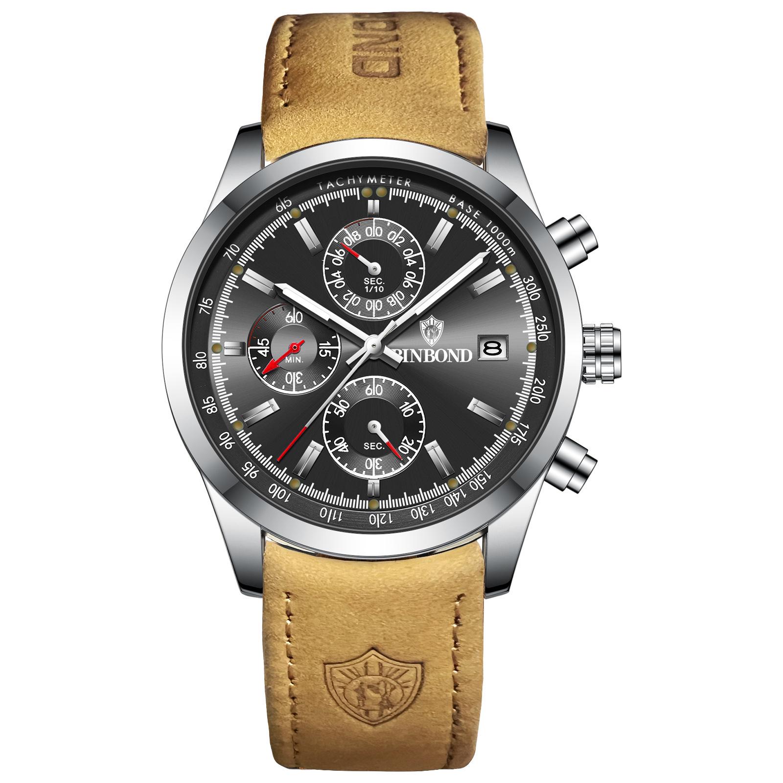 BINBOND Men s Waterproof Outdoor Sport Quartz Watch with Leather Strap