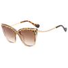 Light luxury cat eye metal sunglasses, high-end personality, square and round face, small face, large frame, trendy retro leopard print sunglasses