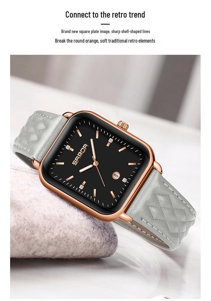 Sanda Quartz Retro Square Watch: Simple Bar Index, Calendar, Waterproof, Business Casual, Unisex Strap