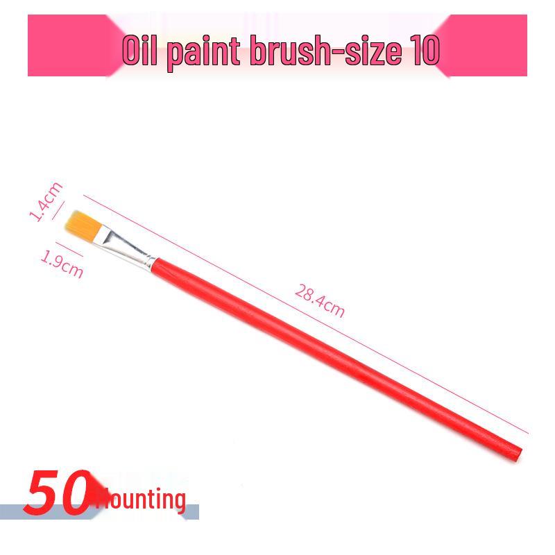 Red Handle Nylon Hair Flat Brush for Oil & Watercolor Painting
