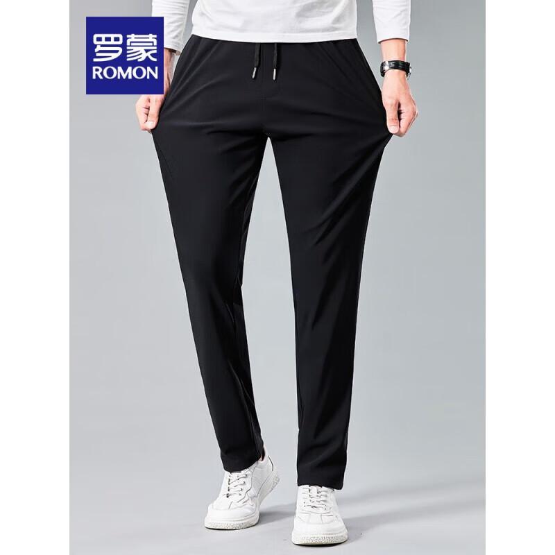 ROMON Men's High-Stretch Drawstring Straight-Leg Casual Pants