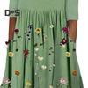 Women's Summer Flowy Midi Dress Boho Floral Pleated Dress with Pockets Casual Half Sleeve Crew Neck Swing Dress