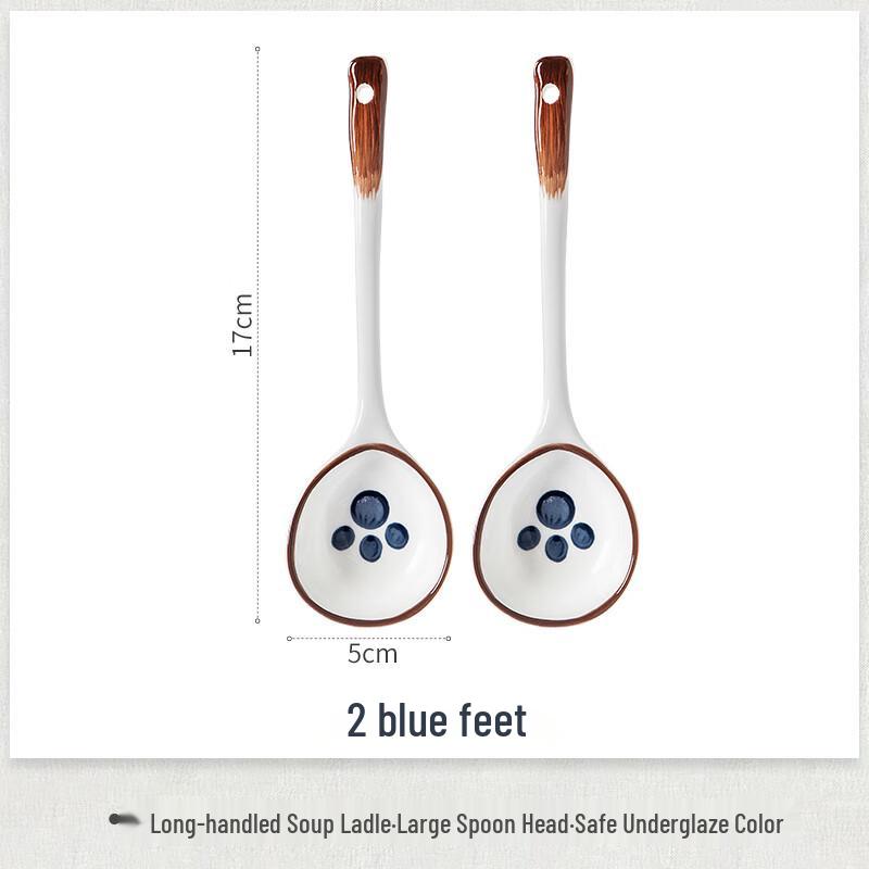 Japanese Style Blue Claw Ceramic Soup Spoons (2-Pack)