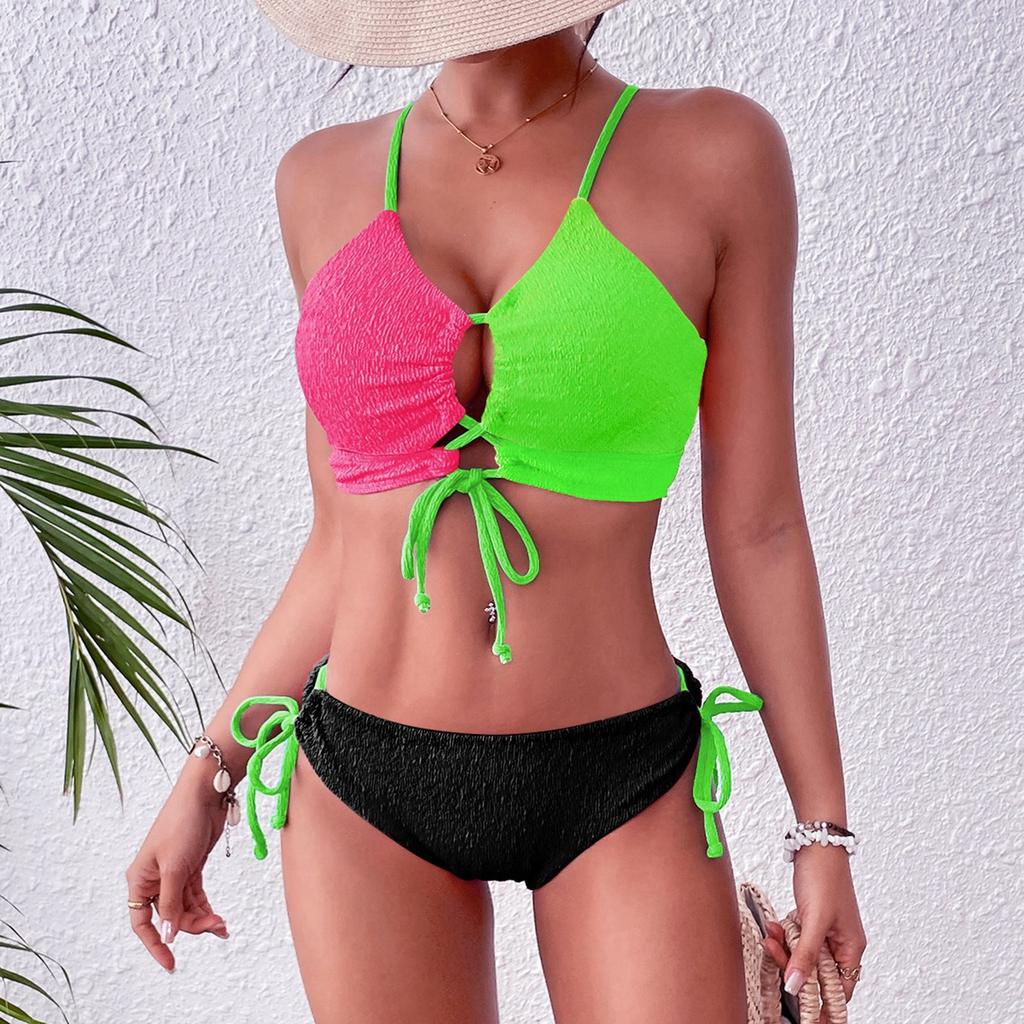 Neuer Bikini Patchwork Sexy Kreuzgurt Bikini Zweiteiliger Badeanzug Mit Trägern Push-Up Bikini Hohe Taille Damen Strand-Badeanzug