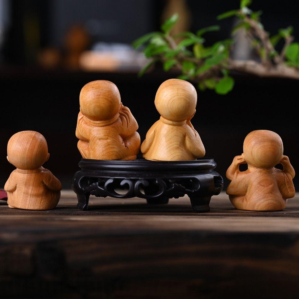 

Decorative Monks Statue Hand-held Wood Carved Ornaments Tea Pets Little Monks Sculptures Car Decor Style 3