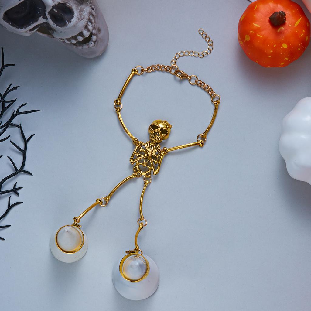 Halloween Gothic Exaggerated Skull Skeleton Bracelets for Women Men Creative Punk Skull Ring Hand Bracelets Charms Jewelry