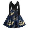 Women's Casual V-Neck Long Sleeve Halloween Print Dress