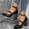 Punk Gothic High Heels Pumps Women's Rose Heeled Leather Lolita Shoes Woman Ankle Straps Black Mary Jane Shoes for Women Tacones