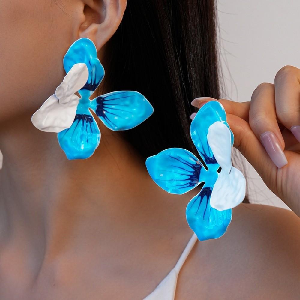 Dripping Oil Enamel Stud Earrings Zinc Zinc Alloy Bohemian Dangle Earring Drip Oil Flower Earrings  Women