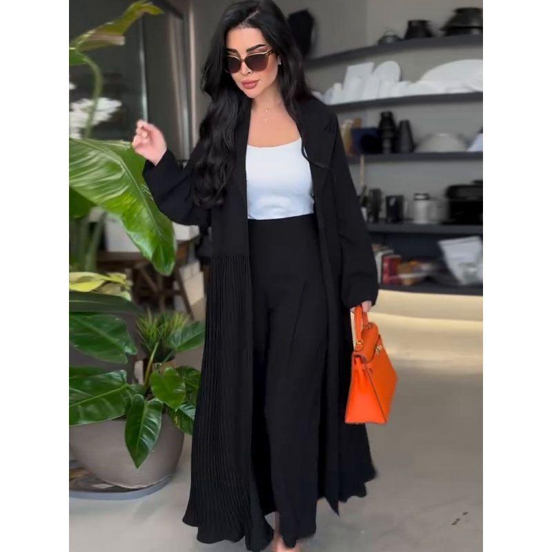 European and American Designer Style Simple Temperament Folding Mid-Length Trench coat Pants Two-piece Set Women clothes